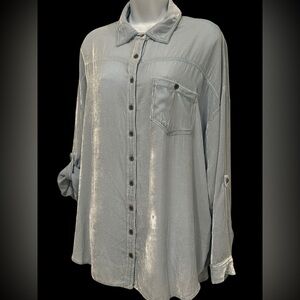 Johnny Was Pete Greta Women Shirt Sea foam Button Velvet Silk Blend Boho Flowy S